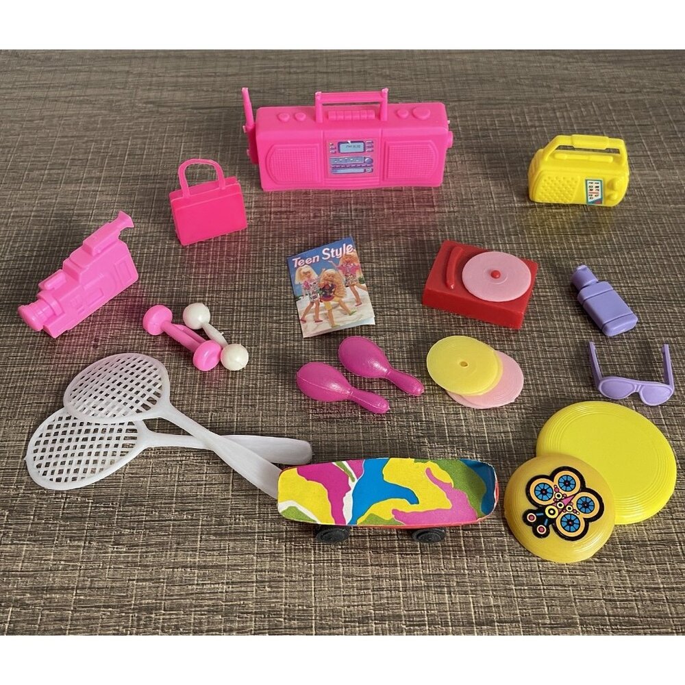Vintage Barbie Teen Accessories Lot of80's 90s Boombox Record Player Skateboard